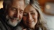 happy romantic senior couple hugging and enjoying retirement at home  