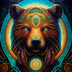 Wall Mural - Bear illustration in symmetry celtic art. Element design. Celtic art of east totem and west style in psychedelic. Fit for apparel, cover, poster, banner, background.