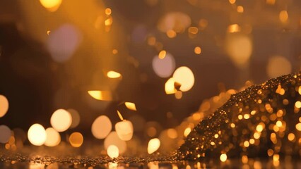 Poster - Golden confetti on a bokeh background. 3d rendering, golden confetti on bokeh background. Festive decoration, AI Generated