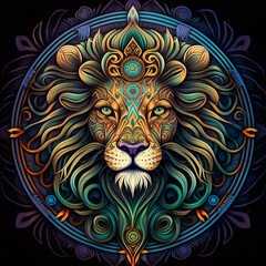 Wall Mural - Lion illustration in symmetry celtic art. Element design. Celtic art of east totem and west style in psychedelic. Fit for apparel, cover, poster, banner, background.