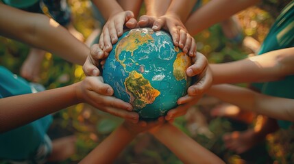 Holding Hands, Show people of all ages and backgrounds joining hands in solidarity for environmental causes, symbolizing unity and collective action in the fight against climate change, biodiversity l