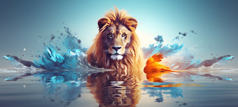 An animal with a lion body and a phoenix head, Realistic photo, ai generative