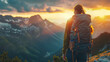 A backpacker gazes at a breathtaking sunset from a mountain vantage point