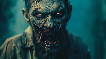 A bloody and wounded Angry zombie man is depicted in the portrait, his features twisted in rage