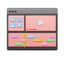 Poster - video clip editing timeline window. isolated icon, simple design. Concept of video production. 3d rendering