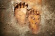 an imprint of an ancient human foot preserved in clay.