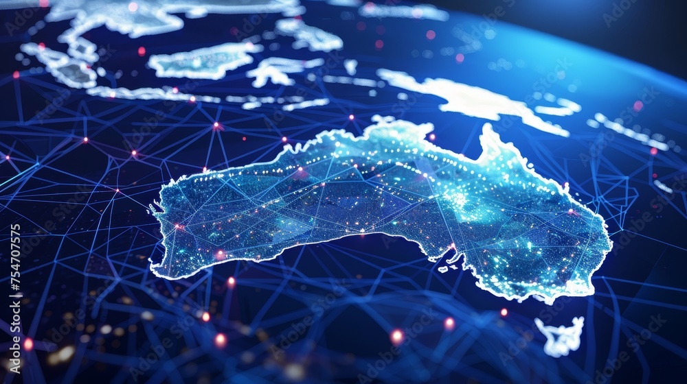 Digital map of Australia, concept of global network and connectivity ...