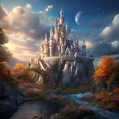 Wall Mural - A magical castle in a fantastical landscape. 