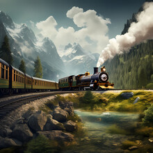A Vintage Train Traveling Through A Scenic Landscape