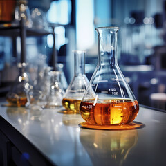 Wall Mural - Close-up of a beaker in a science laboratory. 