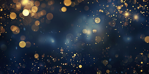 Wall Mural - gold and  blue bokeh  glitter lights abstract Background particle defocused.Sparkling on blue background..Background bokeh blur circle variety blue gold. Dreamy soft focus wallpaper backdrop