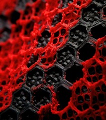 Canvas Print - A close up of a red and black honeycomb. Generative AI.