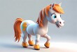 A Adorable 3d rendered cute happy smiling and joyful baby Horse cartoon character on white backdrop