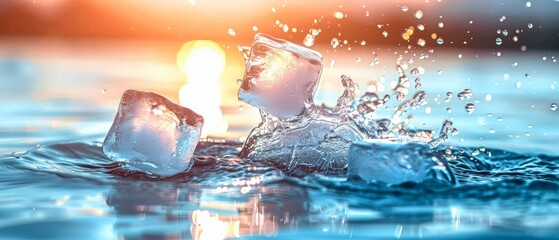 Poster - Splashing Ice Cubes - Cold And Refreshing