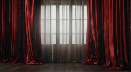 Wall Mural - red silk curtain drapes background from Generative AI