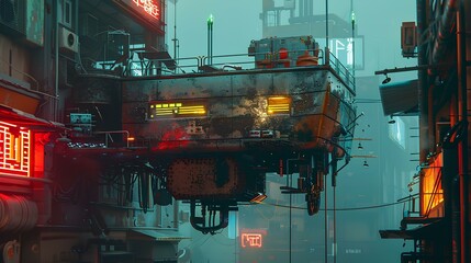 Wall Mural - complicated poor futuristic cyberpunk style structure elements, digital concept art illustration painting. generative AI