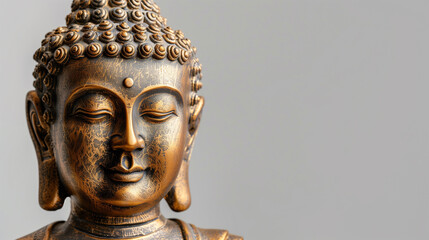 Buddha statue on the white background, the representative of the Lord Buddha. Buddha's face, golden buddha beautiful sculpture