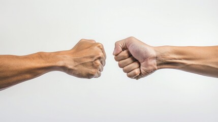 Poster - realistic Photo high quality of two Brothers giving fist base Check , background white . 