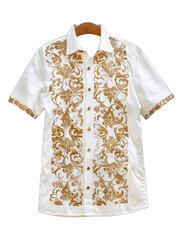 Poster - Luxury Cream And White Short Sleeve Men_s shirt With Batik Pattern On Transparent Background