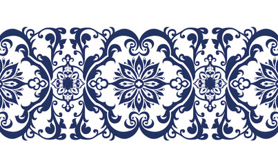 Wall Mural - islamic navy blue ornament frame line vector design with curved pattern isolated on white background