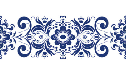 Wall Mural - islamic navy blue ornament frame line vector design with curved pattern isolated on white background
