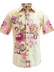 Poster - Luxury Cream And Pink Short Sleeve Men_s shirt With Batik Pattern On Transparent Background