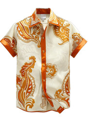 Poster - Luxury Cream And Orange Short Sleeve Men_s shirt With Batik Pattern On Transparent Background