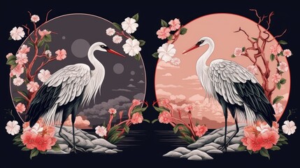 Wall Mural - two birds in the sunset