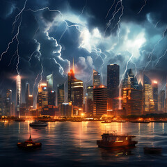 Wall Mural - Dynamic cityscape during a thunderstorm.