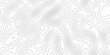 © Tafseer - Modern Topographic map background geographic line map with elevation assignments. Map on land vector terrain Illustration. Topo contour map on white background. The black on white contours vector .