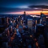 Fototapeta Nowy Jork - city landscape skyscrapers drone view at night