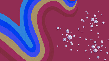 Wall Mural - Colorful Blue cream brown and purple lines and white pearls design on light maroon background design 