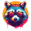 Portrait of a raccoon in sunglasses. Vector illustration on a white background.