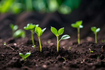 Green sprouts in dark soil against a blurred background symbolizing the concept of growth and potential generative AI