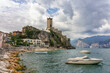 The castle of old town Malcesine with ancient tower and fortress at Garda lake, Veneto region, Italy.