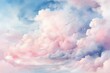 Watercolor cloudscape in soft blue and pink colors – Soft clouds background – Beautiful heaven landscape