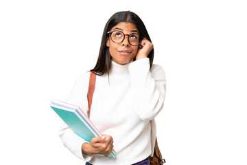 Wall Mural - Young African American student woman over isolated background frustrated and covering ears