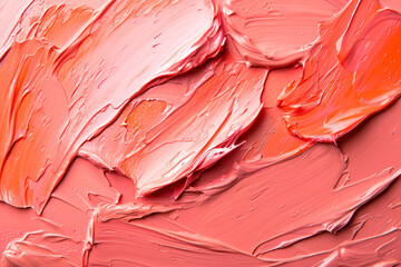 Poster - Lipstick smears as background, closeup of cosmetic products