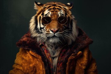 Wall Mural - Portrait of a handsome fashionable tiger.