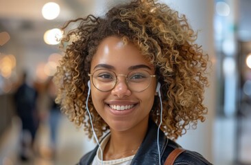 Wall Mural - Woman Wearing Headphones Listening to Music