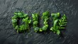 Texte de brocoli YES ! Le mot YES est composé de brocoli. Vert et brocoli sont ensemble sous la forme de l'inscription YES. Les brocolis et les verts se sont donné beaucoup de mal.