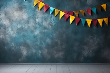 Wall Mural - Birthday fest garlands from colorful flags on background