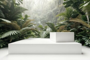 Poster - white podium for product presentation in the jungle.