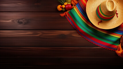 cinco de mayo background with copy space, lay flat overhead view