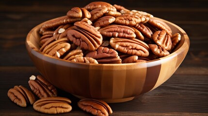 Wall Mural - Pecan nuts are showcased in a wooden bowl.