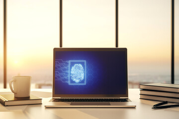 Aufkleber - Modern computer display with abstract graphic fingerprint sketch, fingerprint scan data concept. 3D Rendering