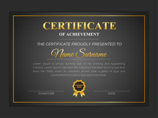 Elegant black and golden gradient certificate design template