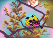 Abstract Goldfinch in a tree on digital art concept.