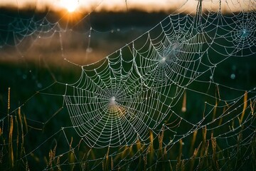 spider web with dew drops