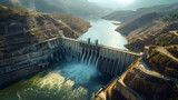 Fototapeta  - water dam view from above, renewable energy, aerial landscape